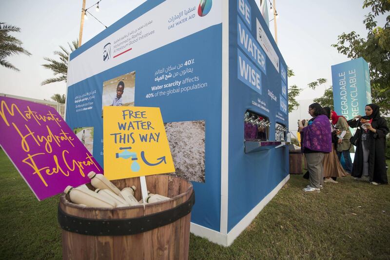 Abu Dhabi, United Arab Emirates- Earth friendly booth at the Expo 2020 countdown at The Louvre, Saadiyat.  Leslie Pableo for The National
