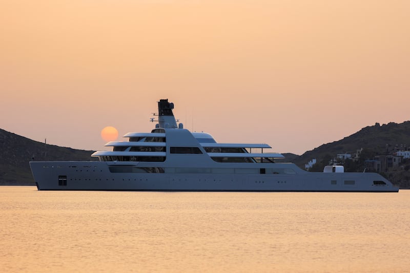 Solaris, a superyacht linked to sanctioned Russian oligarch Roman Abramovich, is pictured in Yalikavak, southwest Turkey. Reuters