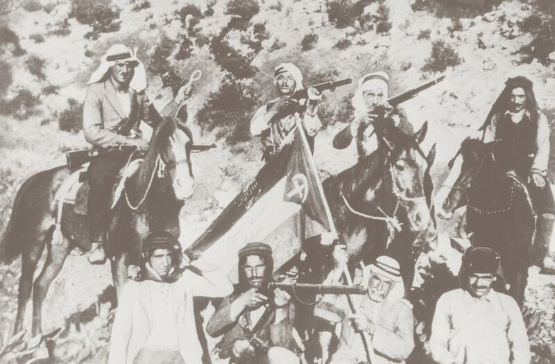 Arab liberation fighters. This photograph was found on the body of Nur Ibrahim, a well-known leader of the Arab rebellion, who was killed by a patrol of the West Kent Regiment in Syria in 1938. Popperfoto / Getty Images