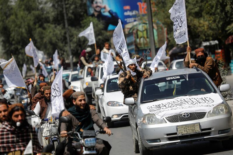 A Taliban convoy in Kabul on Wednesday. Reuters