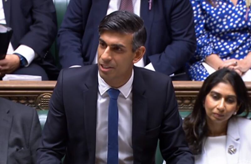 Prime Minister Rishi Sunak speaking during Prime Minister's Questions in the House of Commons, London. PA Photo. Picture date: Wednesday September 13, 2023. See PA story POLITICS PMQs. Photo credit should read: House of Commons/UK Parliament/PA Wire 