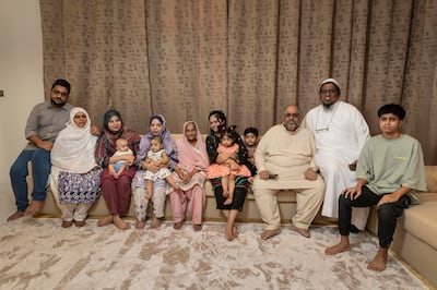 Mumbai-born great-grandmother Abidanisa Siraj, 75, with her family from Pakistan in their Dubai home, believes in respect for all. 
Antonie Robertson / The National
