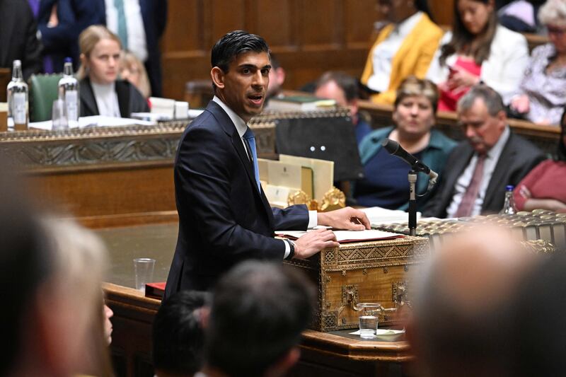 British Chancellor of the Exchequer Rishi Sunak speaks in the House of Commons on May 26 on the crisis in the cost of living. UK Parliament / AFP