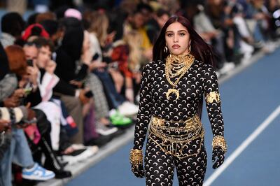 US singer-model Lourdes Leon presents a creation by Marine Serre during the menswear ready-to-wear spring/summer 2023 Fashion Week in Paris on June 25, 2022. AFP