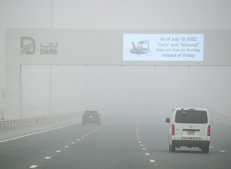 Drivers are being urged to take care during foggy weather. Victor Besa / The National