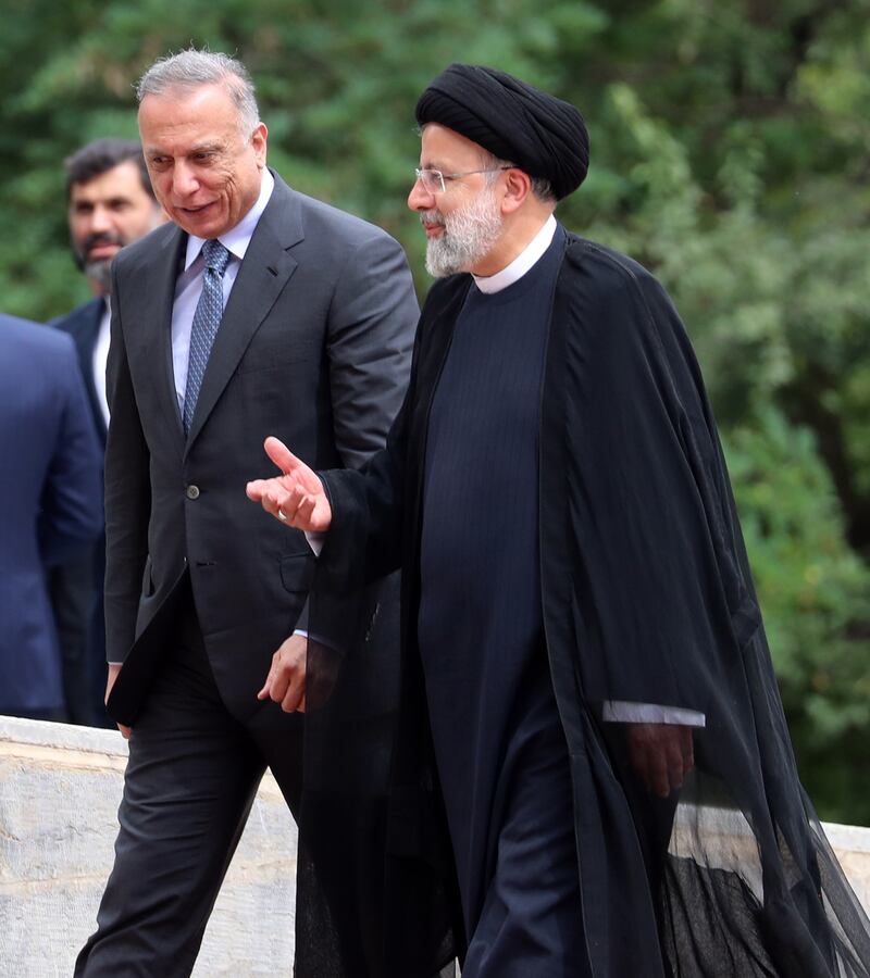 Iranian President Ebrahim Raisi welcomes Iraqi Prime Minister Mustafa Al Kadhimi to Tehran.