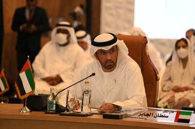 Dr Sultan Al Jaber, the UAE's Minister of Industry and Advanced Technology, at the meeting in Cairo. Photo: Ministry of Industry and Advanced Technology
