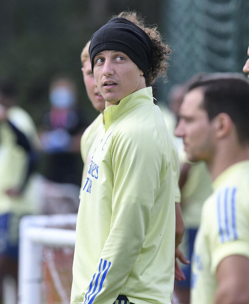 ST ALBANS, ENGLAND - JULY 29: David Luiz of Arsenal during a training session at London Colney on July 29, 2020 in St Albans, England. (Photo by Stuart MacFarlane/Arsenal FC via Getty Images)