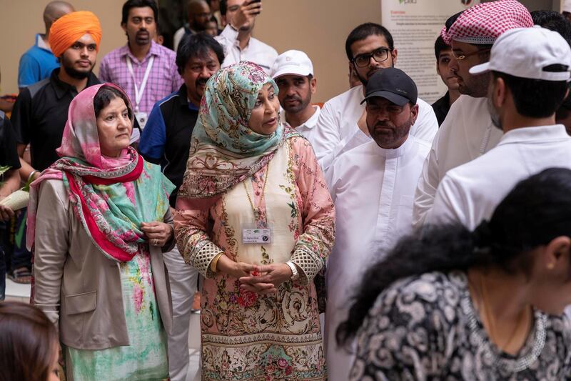 DUBAI, UNITED ARAB EMIRATES. 04 MAY 2018. On the eve of International Labour Day the Medical wing of the Pakistan Association Dubai (PAD) held a Health Awareness Camp at Al Meher Contracting Labour in Jebel Ali. This activity is part of a social responsibility and welfare campaign which creates health awareness and is focused on motivating blue collar workers to adopt healthy habits. Dr Nighat Aftab, President M.W. at the event. (Photo: Antonie Robertson/The National) Journalist: Nawal Al Ramahi. Section: National.