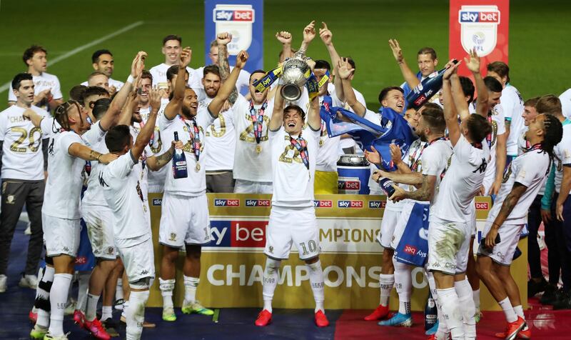 Leeds United celebrate winning the Championship. Reuters