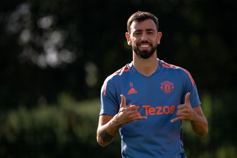 Bruno Fernandes trains in Manchester. Getty