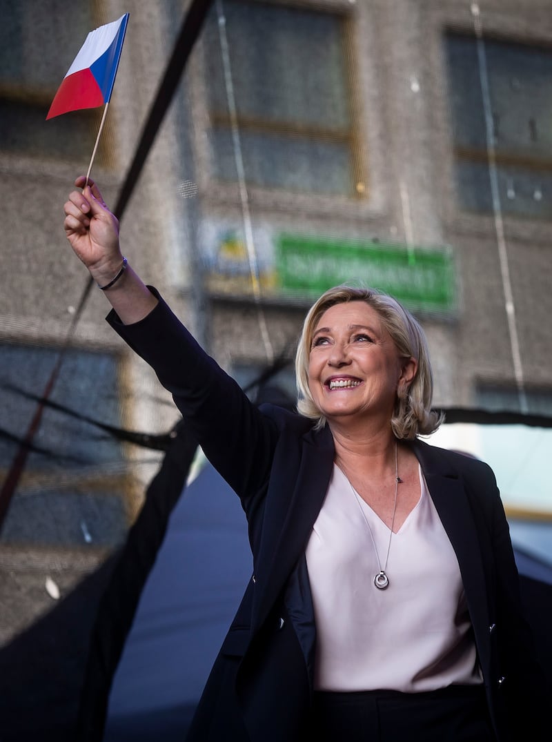 Marine Le Pen at a meeting of populist far-right party leaders at Wenceslas Square in Prague, Czech Republic, in April 2019.