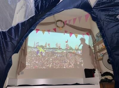 Daniel Evans and Flora Howard plan to watch Glastonbury sets from years gone by on a projector screen in a tent. Courtesy Daniel Evans 
