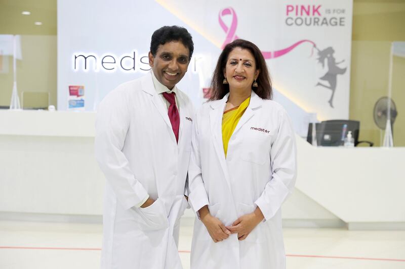 DUBAI, UNITED ARAB EMIRATES , August 10 – 2020 :- Dr J.S. Rajkumar with his wife Dr Chitrakala Rajkumar at the Medstar Hospital in Dubai. They have taken out a will during the pandemic in Dubai. (Pawan Singh / The National) For Business. Story by Deepthi Nair