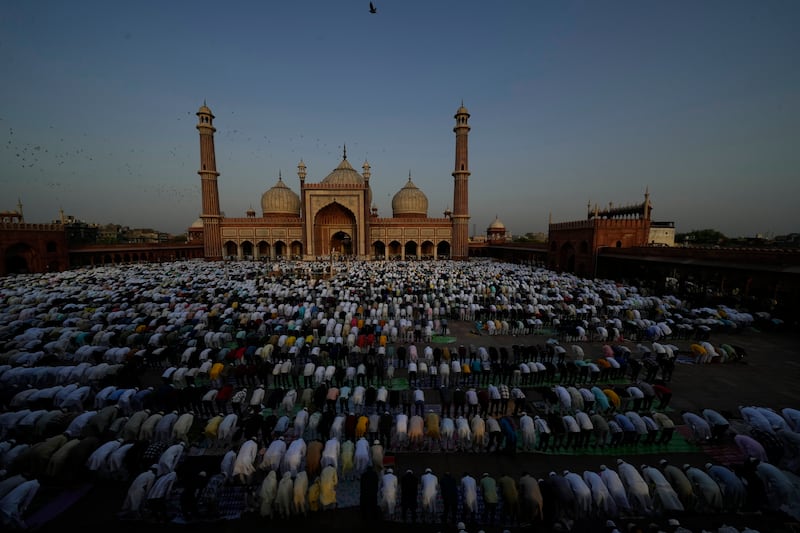 Eid Al Adha prayers at the Jama Masjid, in India's capital New Delhi. AP