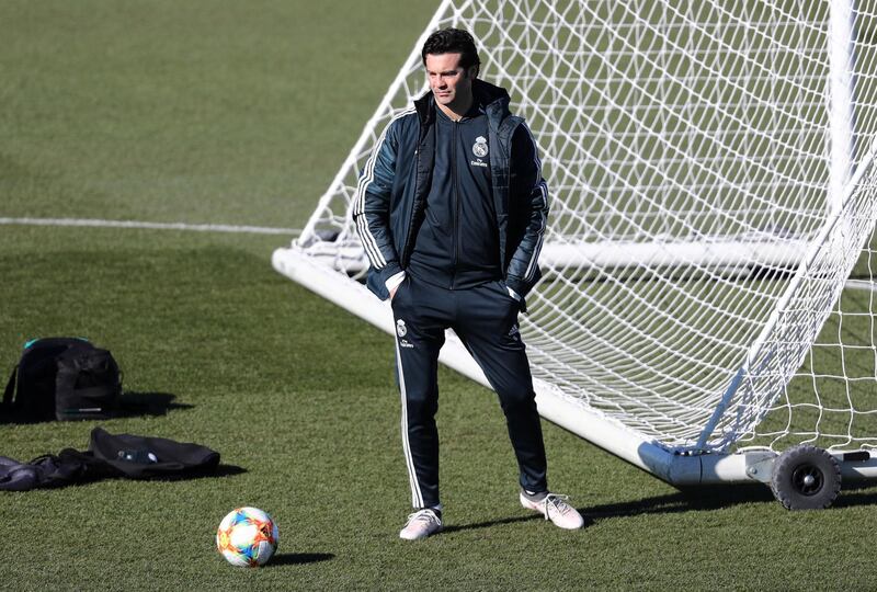 Real Madrid coach Santiago Solari during training. Reuters