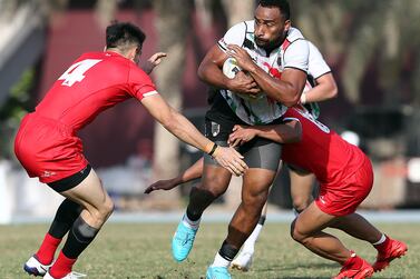 UAE's Sakiusa Naisau in action  during the national team's 29-17 loss to China in the Dialog Asia Rugby Sevens Series at Rugby Park in Dubai Sports City. Satish kumar/ The National