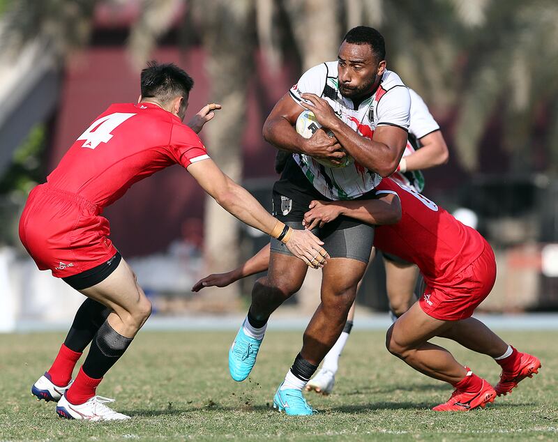 UAE's Sakiusa Naisau in action  during the national team's 29-17 loss to China in the Dialog Asia Rugby Sevens Series at Rugby Park in Dubai Sports City. All photos: Satish Kumar for The National