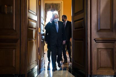 Senate Majority Leader Mitch McConnell, a Republican from Kentucky, arrives to speak at a news conference following a weekly meeting with the Senate Republican caucus at the U.S. Capitol in Washington, D.C., U.S., on Tuesday, Dec. 8, 2020. Almost a week after Democratic congressional leaders climbed down from their demand for a multi-trillion dollar stimulus package, McConnell continued to tout his own plan, endangering prospects for a compromise. Photographer: Jim Lo Scalzo/EPA/Bloomberg