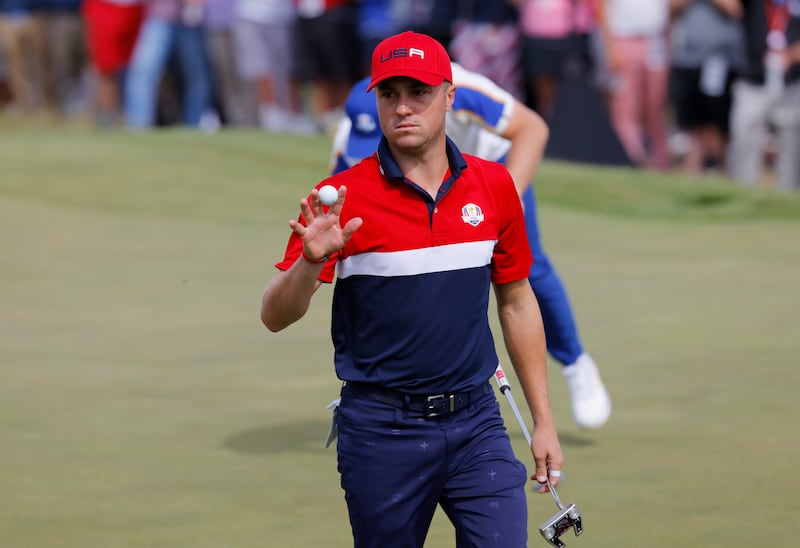 Justin Thomas (2-1-1) – 7. Only returned half a point from two sessions on Friday but warmed into the tournament by holding off a fightback from Hovland and Wiesberger to clinch a point alongside Spieth in Saturday’s foursomes. That set a platform for a dominant victory over Hatton in the singles. Reuters