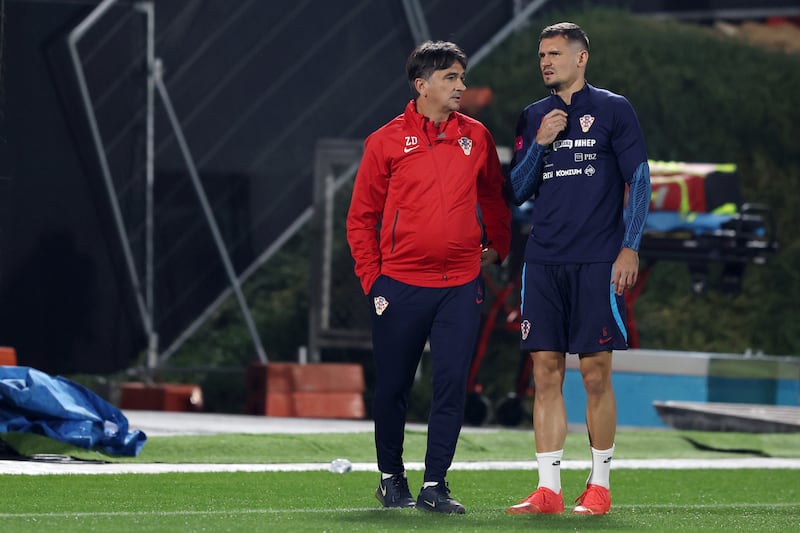 Croatia coach Zlatko Dalic and Dejan Lovren during training. Getty