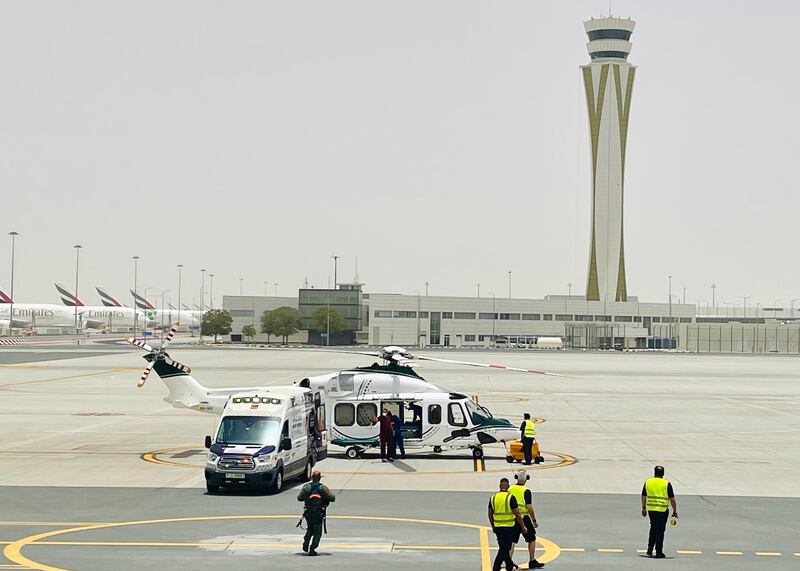 Dubai Police airlifted the European woman to Rashid Hospital after her health condition dramatically deteriorated. Courtesy: Dubai Police