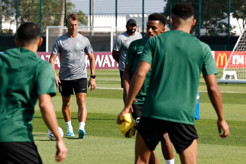 Saudi Arabia's French coach Herve Renard, second left, leads training. AFP