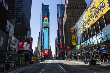 NEW YORK, NY - APRIL 06: A near empty street in Times Square on April 6, 2020 in New York City. The COVID-19 death toll in the U.S. is approaching 10,000. Kena Betancur/Getty Images/AFP == FOR NEWSPAPERS, INTERNET, TELCOS & TELEVISION USE ONLY ==