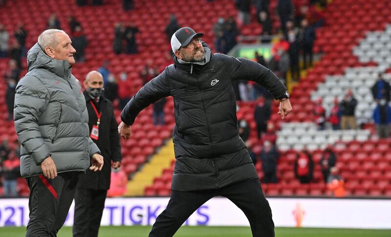 Liverpool manager Jurgen Klopp celebrates after the match. PA