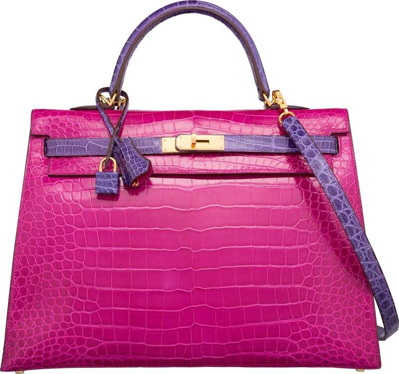 A Hermes 35cm shiny rose porosus crocodile sellier Kelly bag with gold hardware, currently on sale for $120,000 in the Heritage Auctions Holiday Trunk Show. Courtesy Heritage Auctions