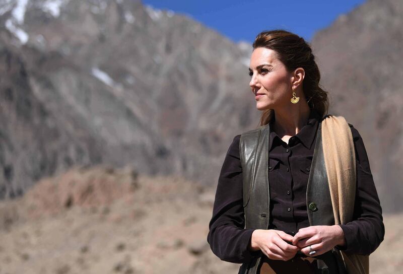 Catherine, Duchess of Cambridge visits the Chiatibo glacier in the Hindu Kush mountain range in the Chitral District of Khyber-Pakhunkwa Province, Pakistan. They spoke with a an expert about how climate change is impacting glacial landscapes. Getty Images