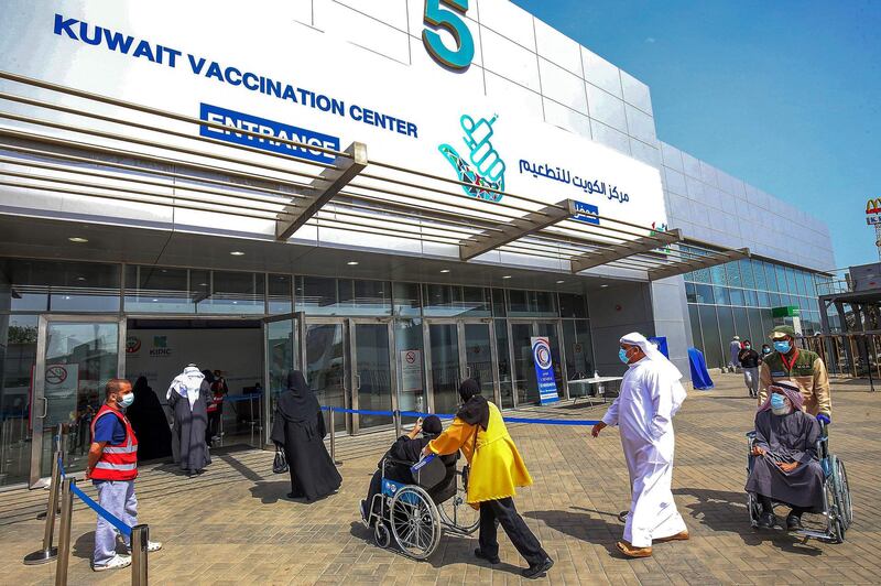 Kuwait International Fairground in the Mishref suburb of Kuwait City serves as a coronavirus vaccine centre. On Sunday, Kuwait received a shipment of 53,820 doses of the Pfizer-BioNTech vaccine. AFP