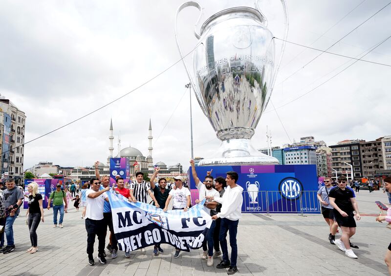 Manchester City fans in Taksim Square, Istanbul, ahead of Saturday's Champions League final against Inter Milan. PA