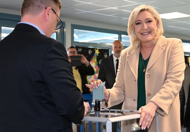 Far-right presidential candidate Marine Le Pen casts her ballot at a polling station in Henin-Beaumont, northern France. AFP