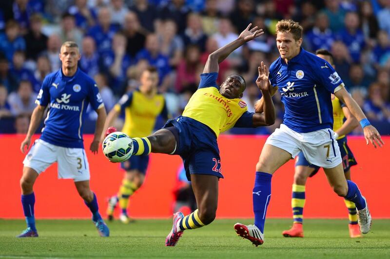 Arsenal's Yaya Sanogo lunges at the ball during his side's draw against Leicester City on Sunday in the Premier League. Carl Court / AFP