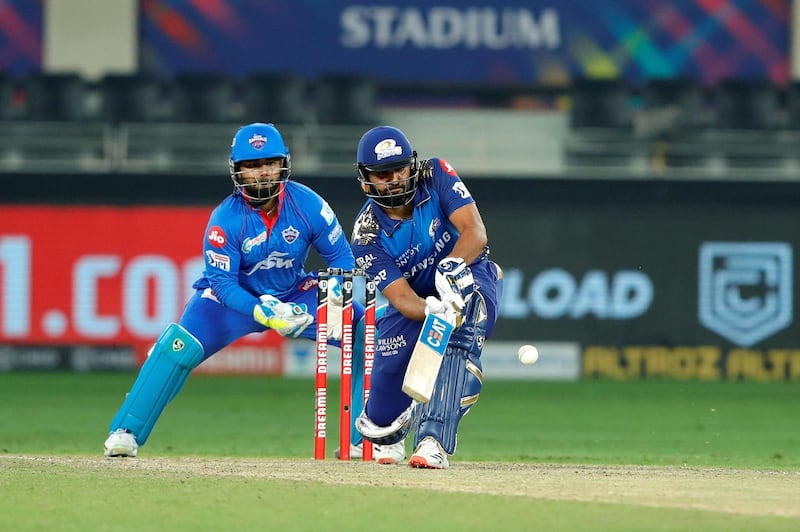 Rohit Sharma captain of Mumbai Indians hit a boundary during the final of season 13 of the Dream 11 Indian Premier League (IPL) between the Mumbai Indians and the Delhi Capitals held at the Dubai International Cricket Stadium, Dubai in the United Arab Emirates on the 10th November 2020.  Photo by: Saikat Das  / Sportzpics for BCCI