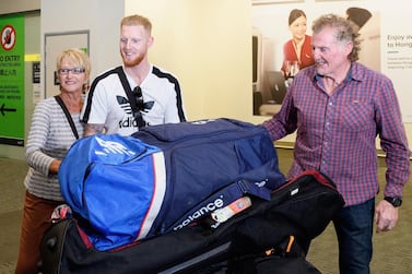 Ben Stokes with his parents Ged and Stokes in 2017. Getty