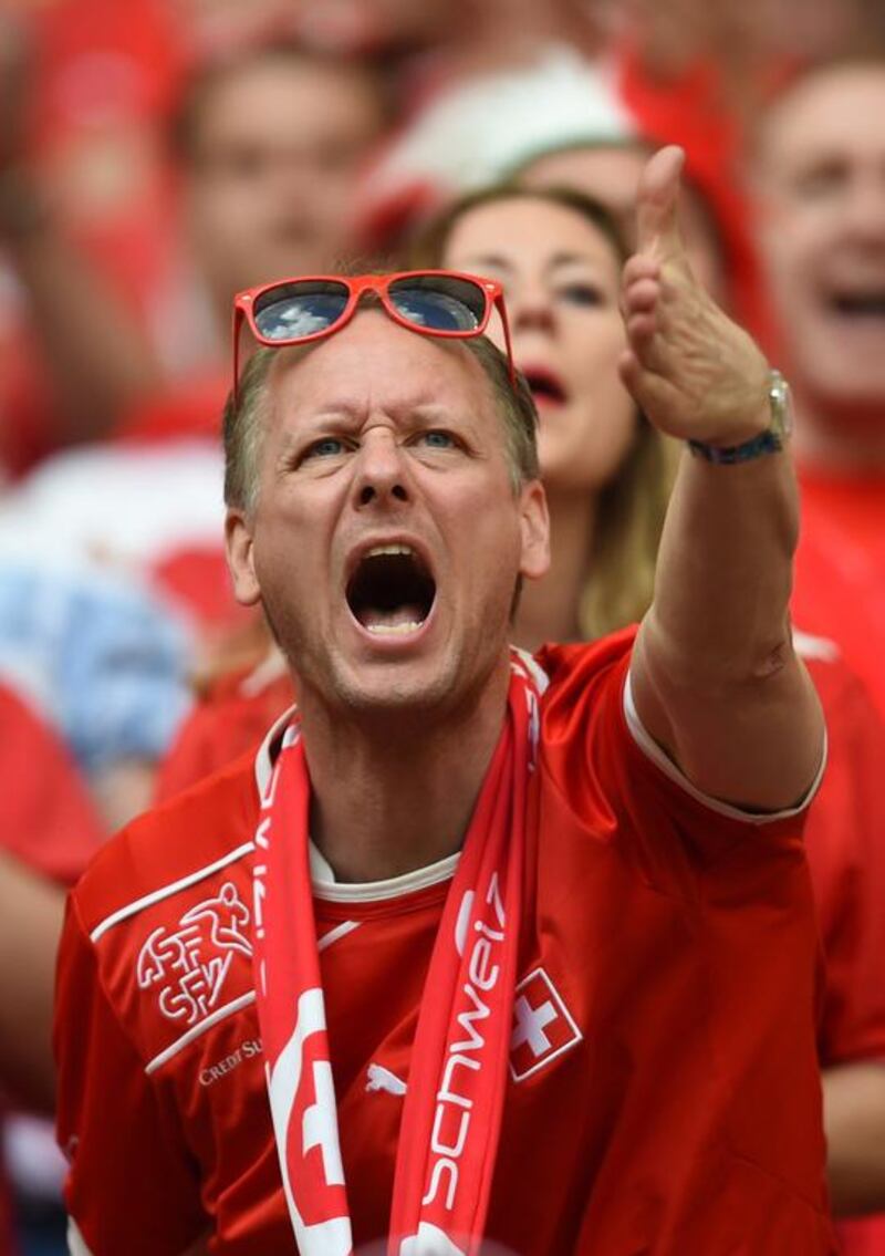 A Swiss fan reacts. Pero Ugarte / AFP Photo
