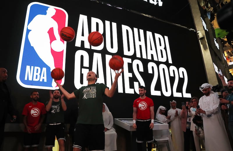 A freestyle performer at the press conference for the NBA Abu Dhabi Games.