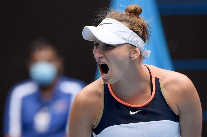 Marketa Vondrousova reacts during her third round match against Sorana Cirstea. AP