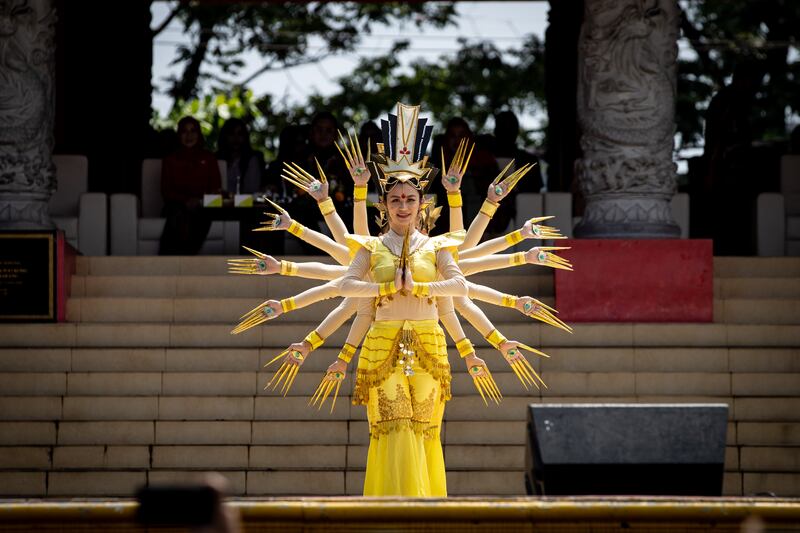 A Chinese thousand hands dancer at Sam Poo Kong temple in Semarang, Indonesia. Getty