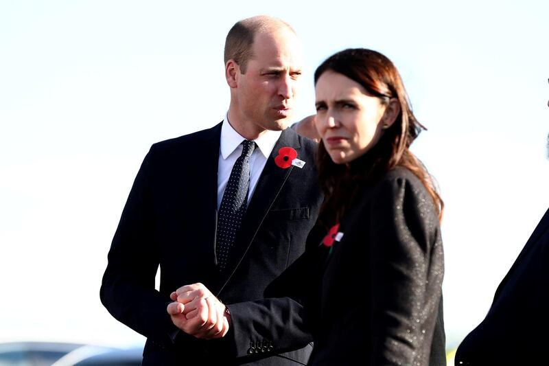 William arrives with Ms Ardern at the RNZAF Air Movements Terminal on April 25, 2019 in Christchurch. Reuters