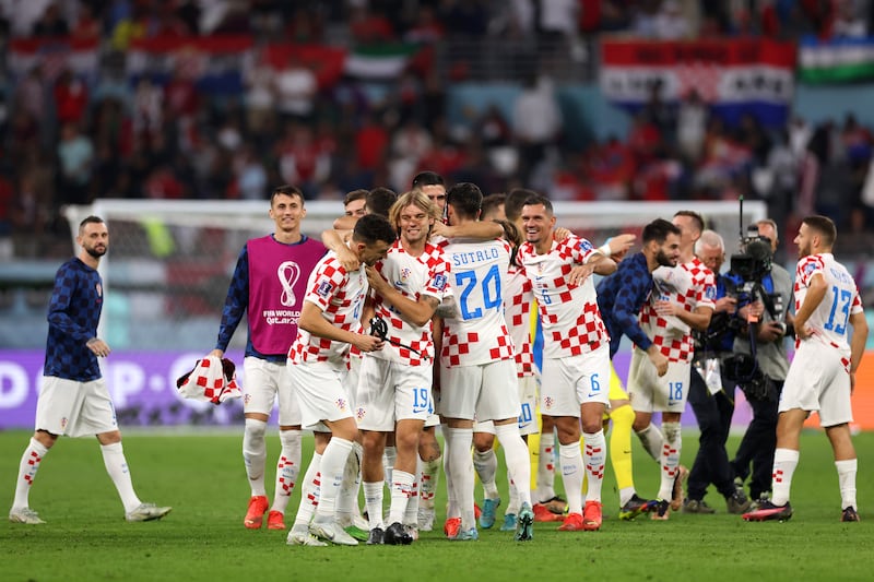 Croatia players celebrate after the 2-1 win. Getty