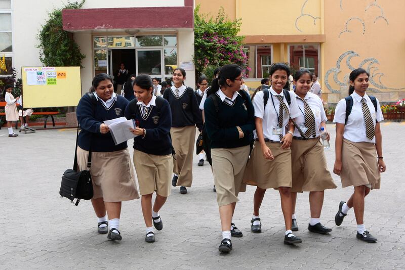 Dubai, 2nd March 2009.  Students from Our Own English High School reacts after the Central Board Secondary Education exams, held at the Indian High School.  (Jeffrey E Biteng / The National)  Editor's Note; Praveen M reports. *** Local Caption ***  JB07-CBSEexams.jpg