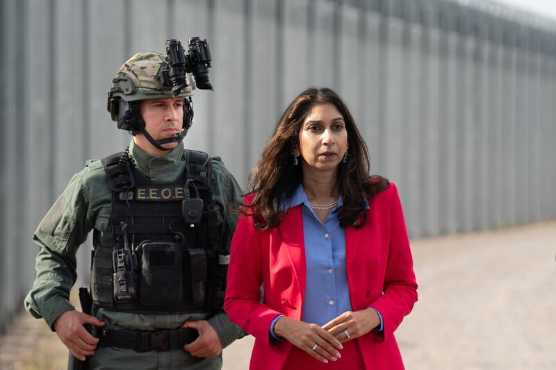 UK Home Secretary Suella Braverman during a visit to Alexandroupolis on the Greek border with Turkey to see surveillance facilities and learn how Greek security forces monitor the land border. PA
