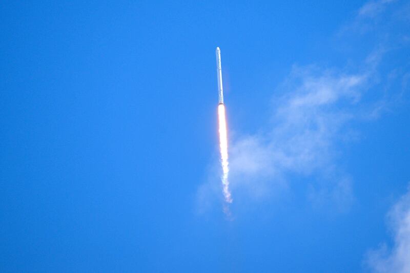 A SpaceX Falcon 9 rocket launches from Kennedy Space Center carrying Alia Al Mansoori's Genes in Space experiment to the International Space Station on Aug. 14, 2017 in {town}, Florida. 
(Scott A. Miller for The National)