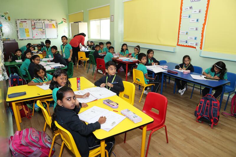Grade 1 pupils in their classroom at the Dewvale School in Al Quoz. Pawan Singh / The National