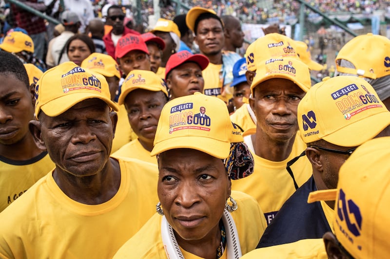 Supporters of the All Progressive Congress gather inside the Teslim Balogun Stadium in Lagos ahead of the Nigerian presidential election scheduled for February 25. AFP