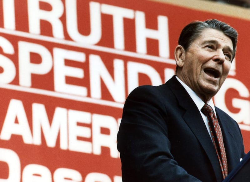 Former US president Ronald Reagan in New Britain, CT, campaigning for his economic policies in July 1987. AFP