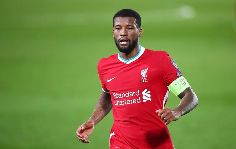 MADRID, SPAIN - APRIL 06: Georginio Wijnaldum of Liverpool FC looks on during the UEFA Champions League Quarter Final match between Real Madrid and Liverpool FC at Estadio Alfredo Di Stefano on April 06, 2021 in Madrid, Spain. (Photo by Fran Santiago/Getty Images)